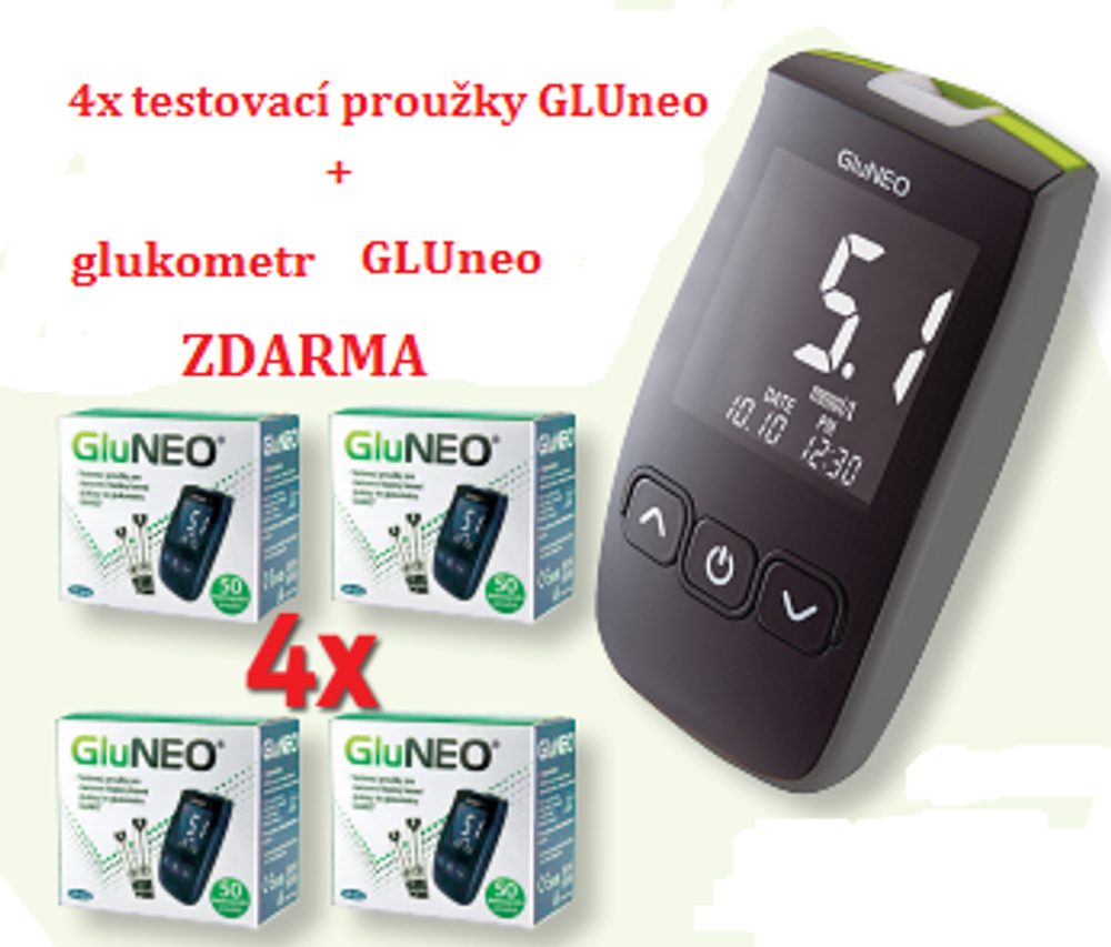 Testovací proužky GluNeo 4ks glukometr zdarma